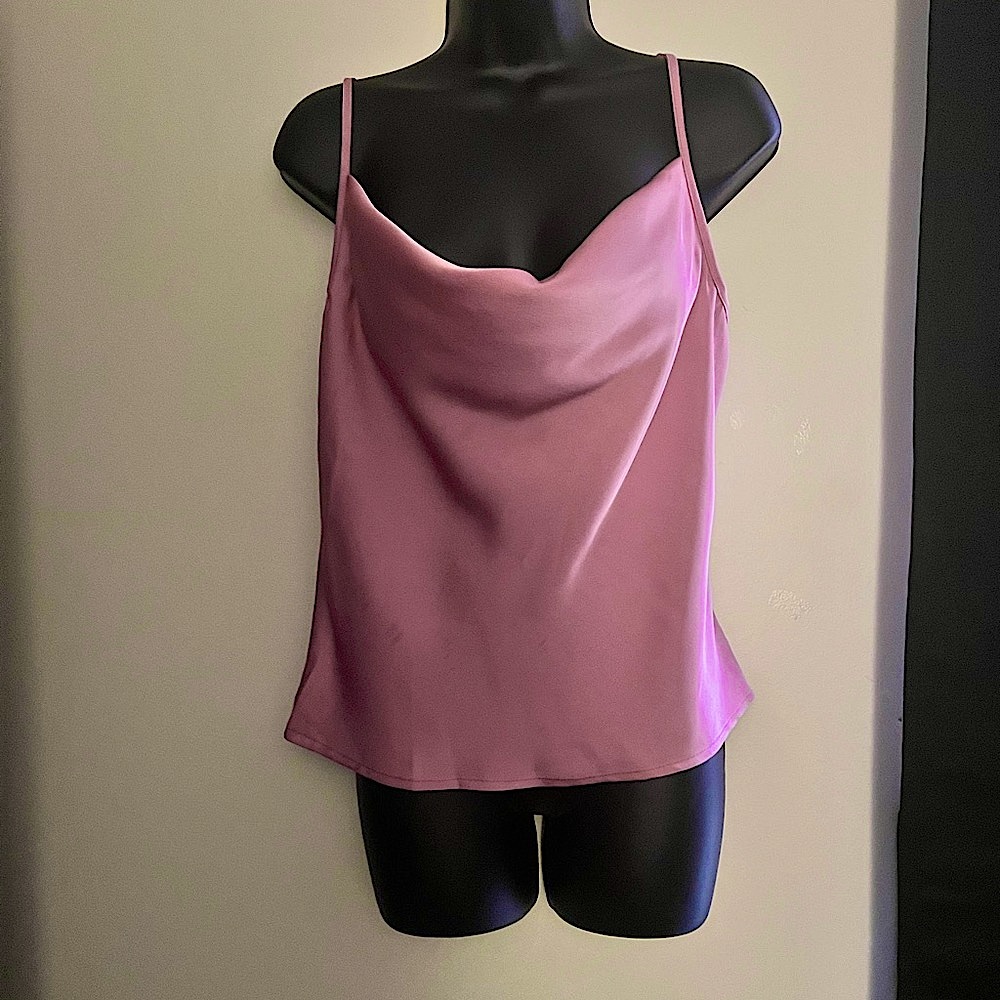 Pink Draped-Neck Satin Camisole Top